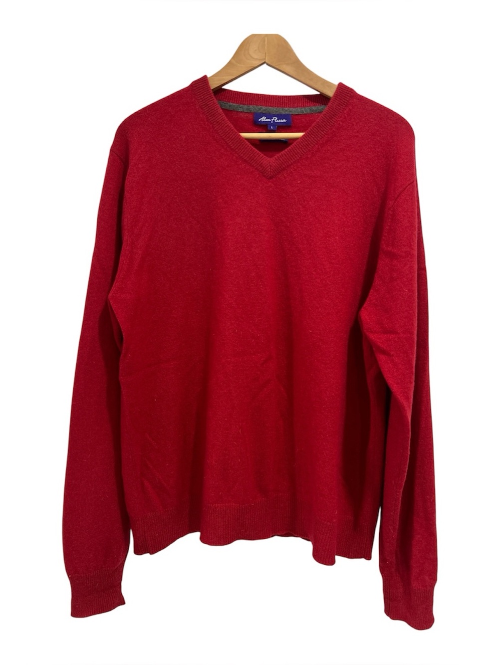 Alan Flusser 2 Ply 100% Pure Cashmere V Neck Sweater in Red - Size Large